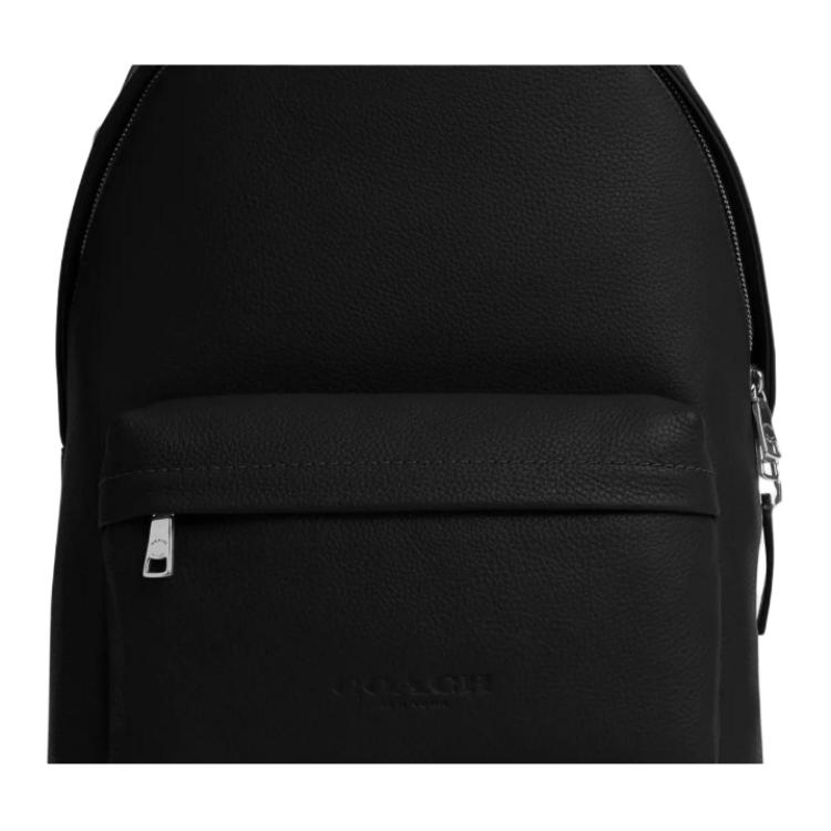 Coach Taylor 30 Zipper Closure Refined Pebble Leather Backpack Large Unisex Backpacks Silver Black CDX93-SVBK