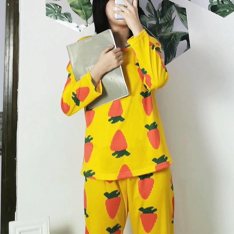 Женский мультяшный пижамный комплект - Рубашка с длинным рукавом и брюки, Домашняя одежда для маленьких студенток на весну и осень