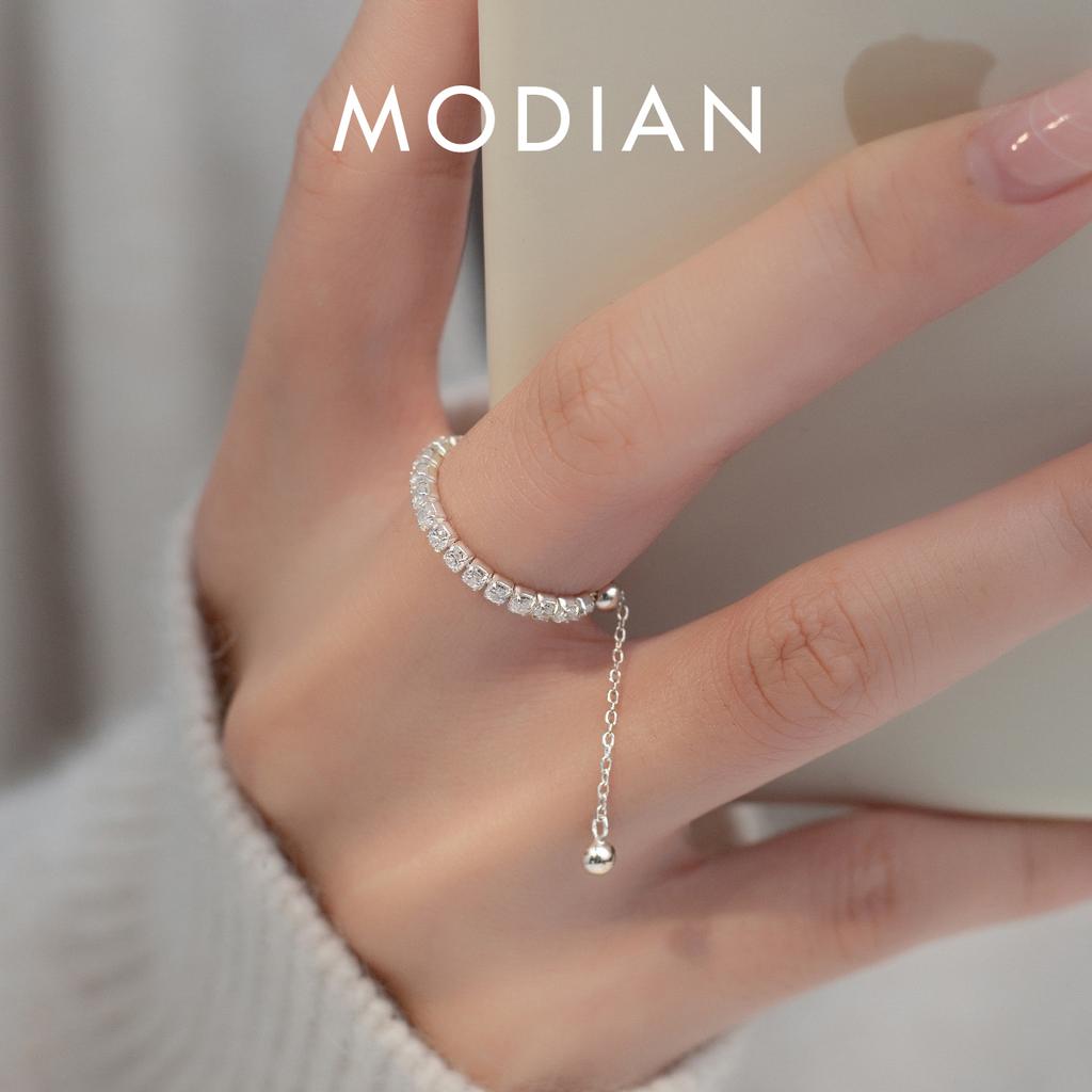 Modian 100% Серебро 925 Пробы Регулируемое Искрящееся Прозрачное Кубическое Циркониевое Женское Кольцо на Палец Для Женщин Классическое Роскошное Свадебные Украшения Подарки
