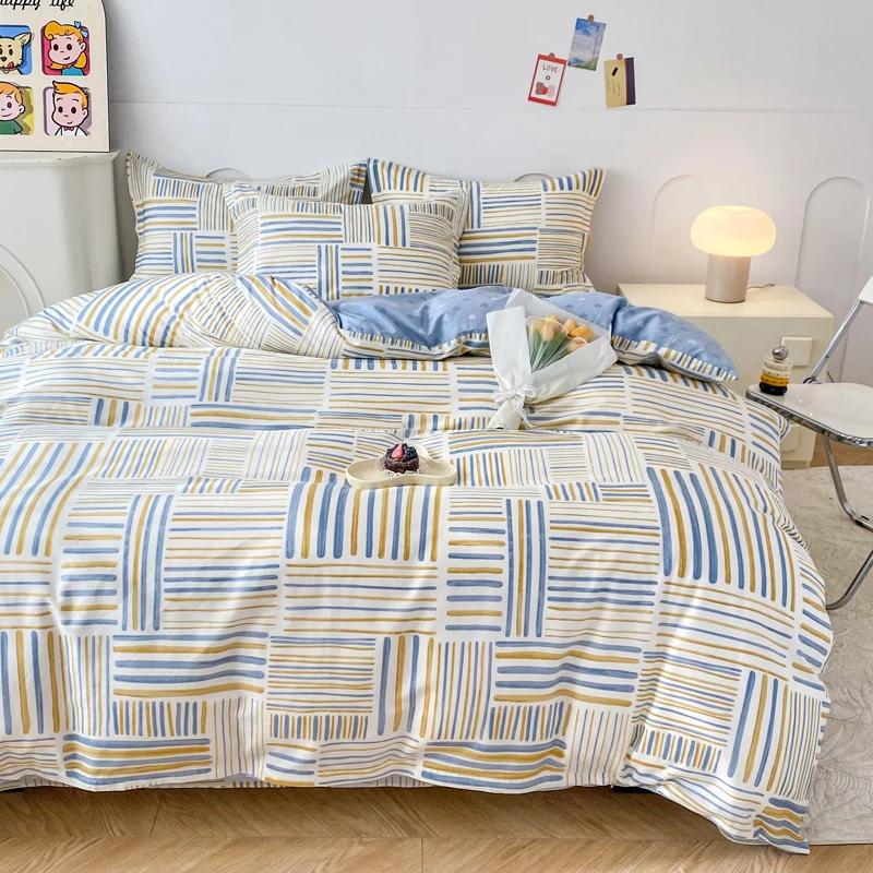 Цветочный пододеяльник в садовом стиле, 100% хлопок, бохо-эстетика, зеленый, с рисунком из разноцветных цветов, 3 предмета