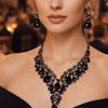 Rhinestone Crystal Necklace Earrings Shining Bridal Jewelry Set  Ball Banquet