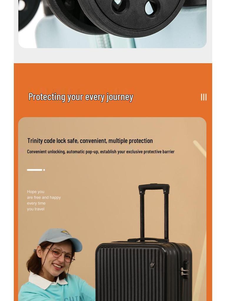 18-inch Lightweight Carry-on Trolley Suitcase with Zipper Lock for Men, Women, and Students