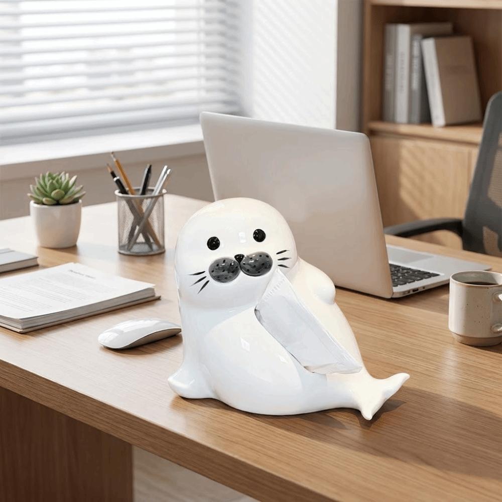 Stylish Large Capacity Seal lion Napkin Holder Smooth Exquisite Napkin Storage Box Cute Cartoon Ceramic Tissue Box Bedside