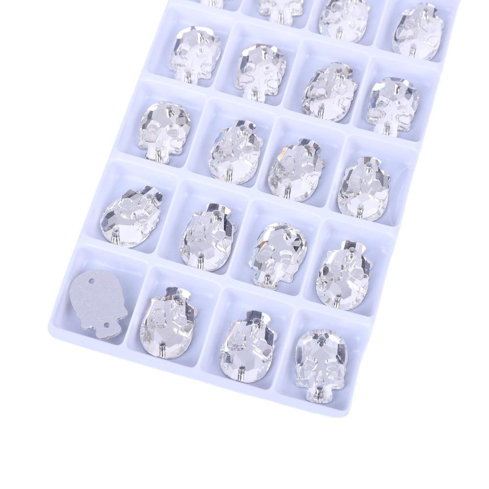 Череп Плоское Дно Двойное Отверстие Стекло Ручной Шов Дрель Белый AB Кристалл Плоская Пряжка Сделай Сам/Двойное Отверстие Дрель для Драгоценных Камней