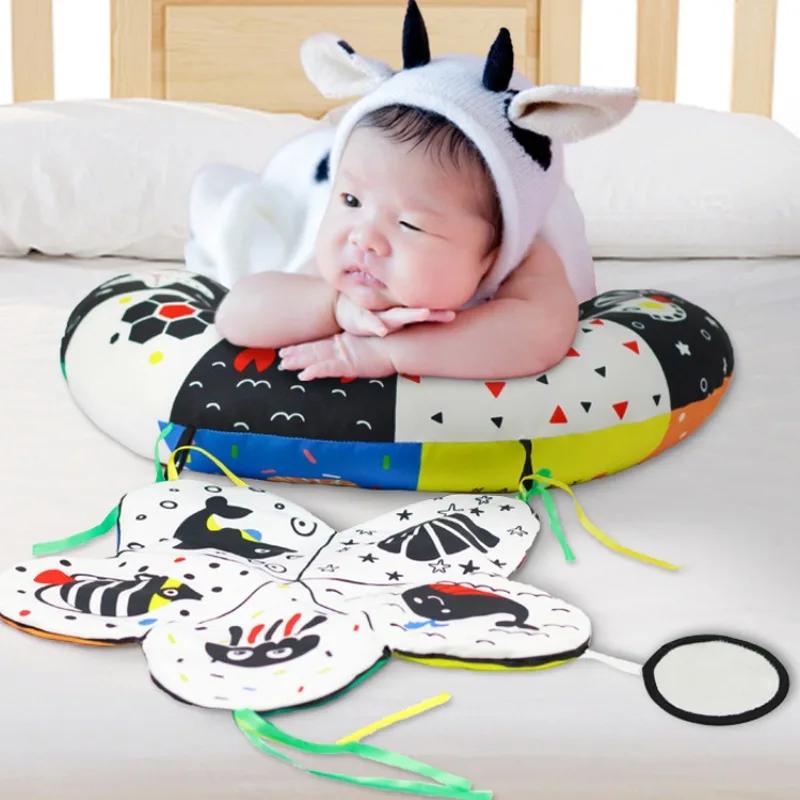 Baby Black And White Tummy Time Pillow Toy Newborn Head Up Training Pillow High Contrast Double-Sided Sensory Lying Pillow