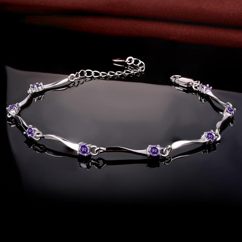 Lindon Women Zircon 925 Sterling Silver Jewelry Geometric Bead Chain Link Bracelet Fashion Fine Wedding Gift for Girlfriend