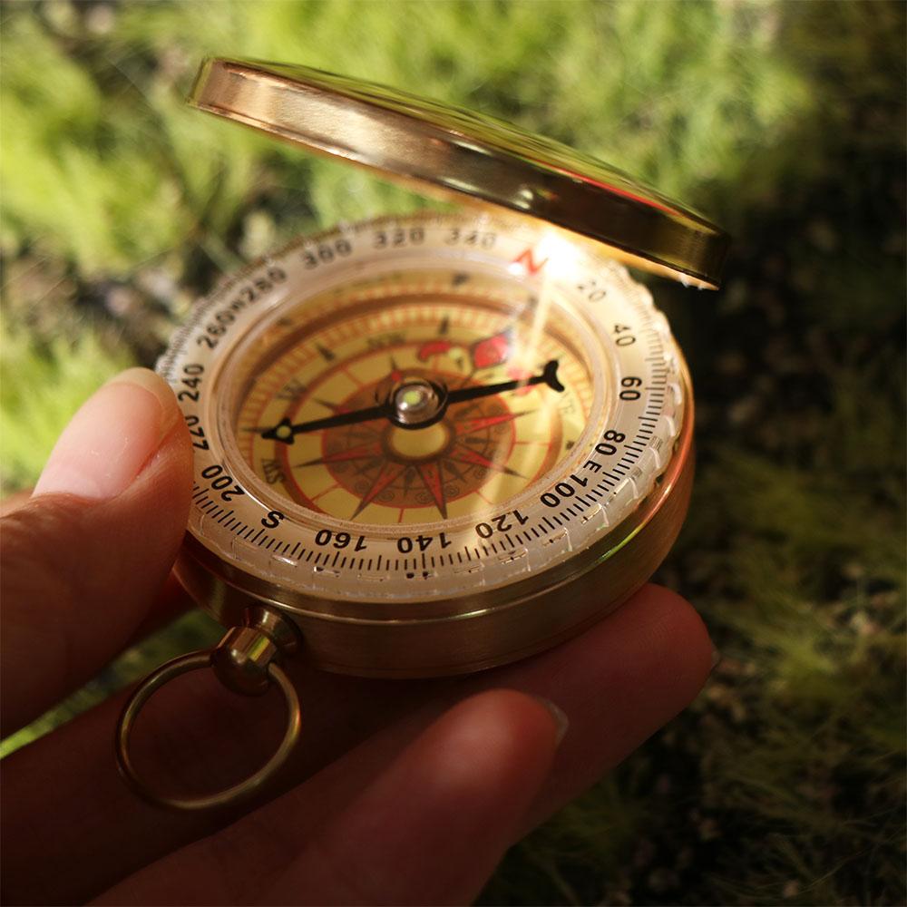 Brass Material Outdoor Compass Gold Color Camping Compass Portable Pocket Compass Navigation