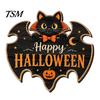 Halloween Door Sign Black Cat Ghost Sign, Decorative Plaque, Wooden Hanging Entrance Ornaments Vintage Rustic Decor with Jute Rope, Seasonal Wall Art