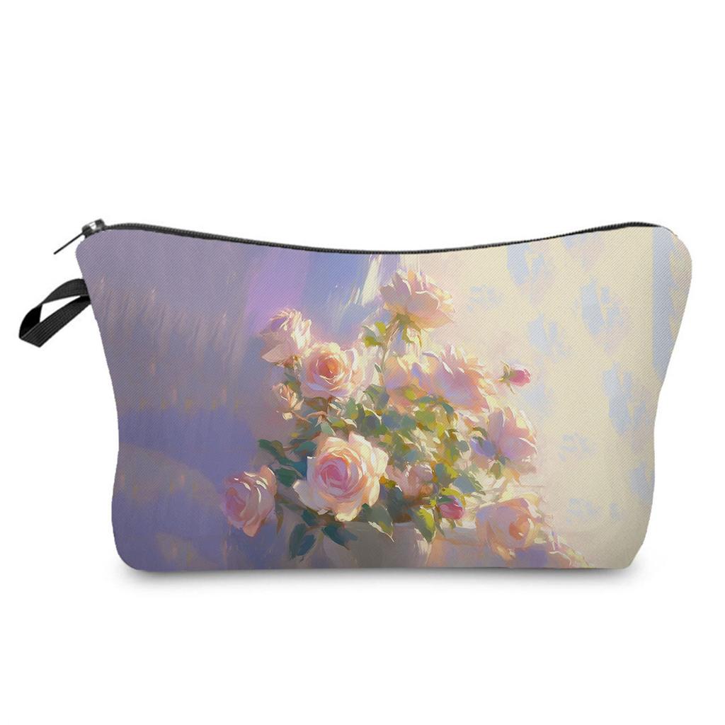 Women Oil painting of flowers Print Cosmetic Bag Toiletries Organize Travel Storage Case 6386
