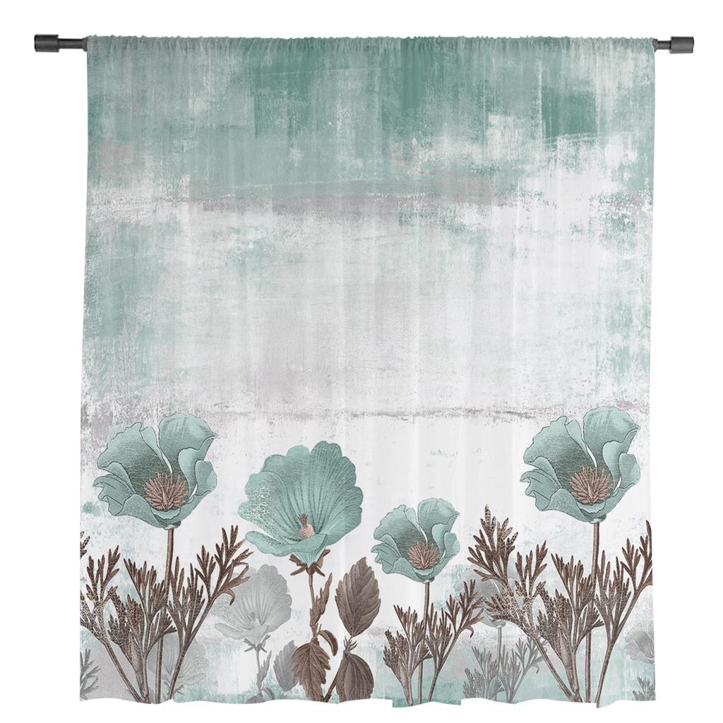 Деревенские винтажные цветочные растения, абстрактная прозрачная вуаль, оконные шторы, тюлевые шторы, украшения для гостиной, балкона, шторы 