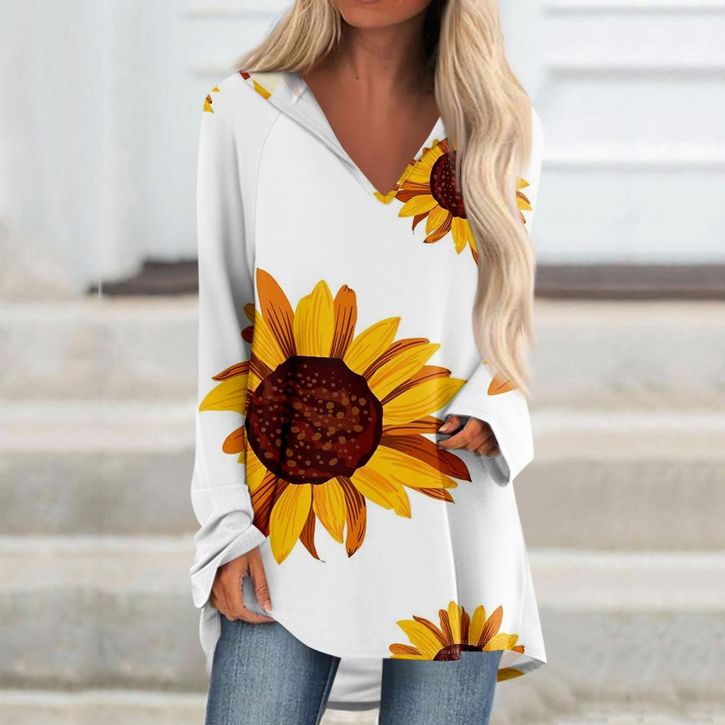 Женские свободные топы с V-образным вырезом и капюшоном с длинными рукавами, повседневные топы, домашние пижамы для отдыха, топы