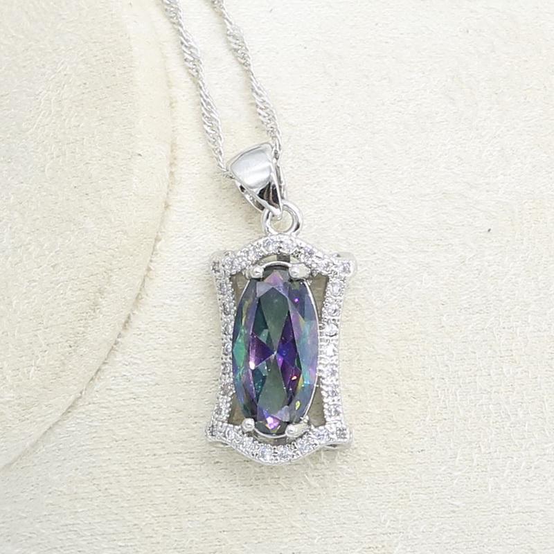 WPAITKYS серебряные комплекты ювелирных изделий для женщин, свадебные загадочные многоцветные серьги с цирконом, кольцо, ожерелье, браслет