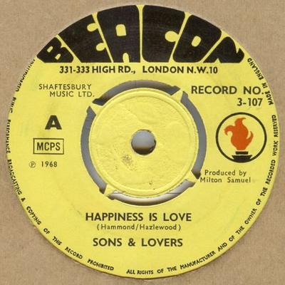 7-дюймовая пластинка SONS & LOVERS - Happiness Is Love 3107 Beacon 1968 Великобритания Рок Б/У
