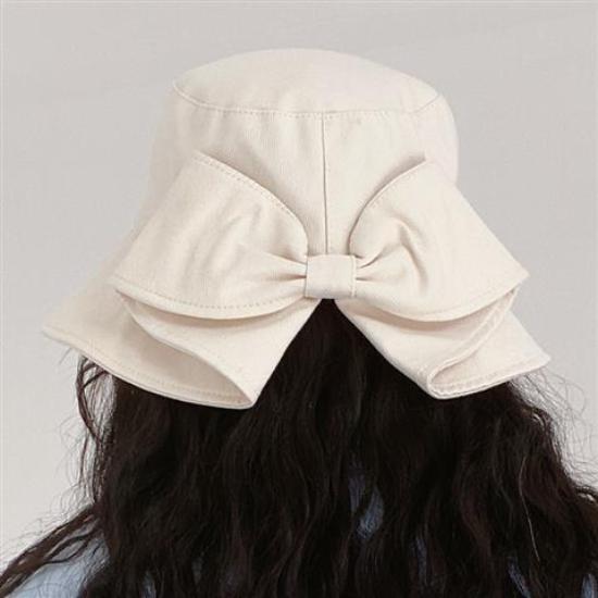 Bow Hat Big Brimmed Hat Solid Color Female Fisherman Hat Hepburn Style Sunscreen Sun Hat