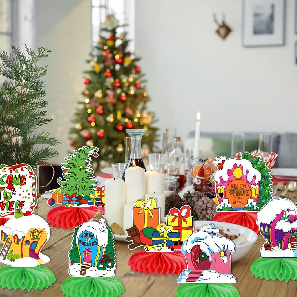 Whoville Christmas Decorations, 8 Pcs Welcome to Whoville Decorations Centerpiece, Whoville Christmas Decorations Indoor, Xmas