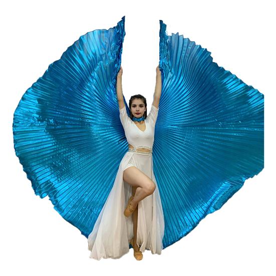1 Set Performance Telescopic Rod 360 Wings Egyptian Degree Belly Dance Cape with Costume Pleated Bright