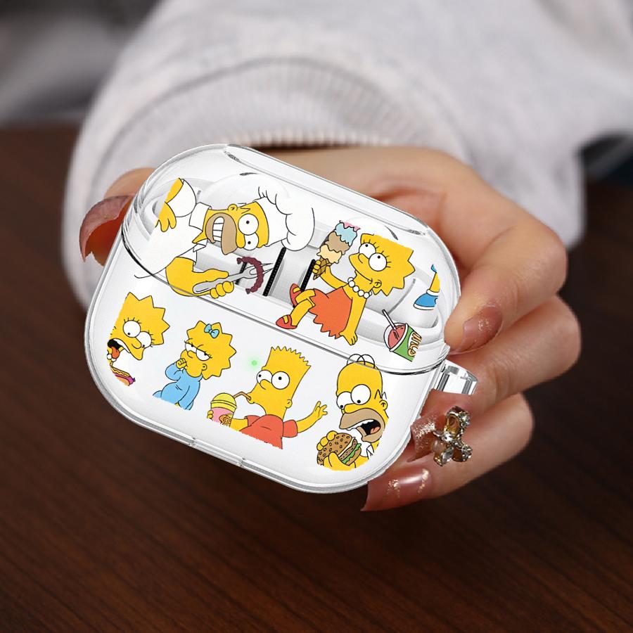 Cute The Simpsons Case For Samsung Galaxy Buds 3 FE 2Pro 4 Pro 4Pro 3Pro 2 Live Clear Earphone Cases Cover With Hook