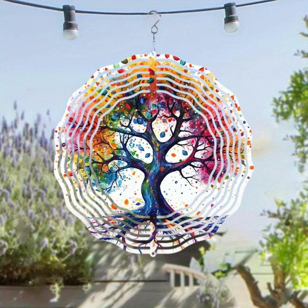 Vibrant Life Tree Metal Wind Chime - Colorful Abstract Garden Art with Dangling Ornaments, Indoor/Outdoor Decor (Wall Hanging or Patio)