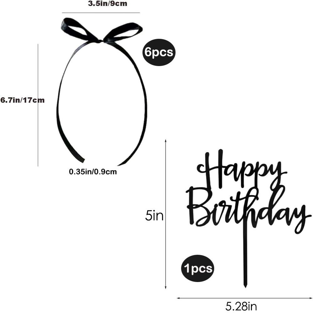 7 PCS Funny Black Bows Multipurpose Ribbion Cake Topper New Happy Birthday Sign