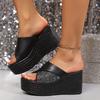 Большой размер толстая подошва танкетка крутые шлепанцы женские лето новая мода универсальная уличная одежда повседневные пляжные шлепанцы на одном слове женские