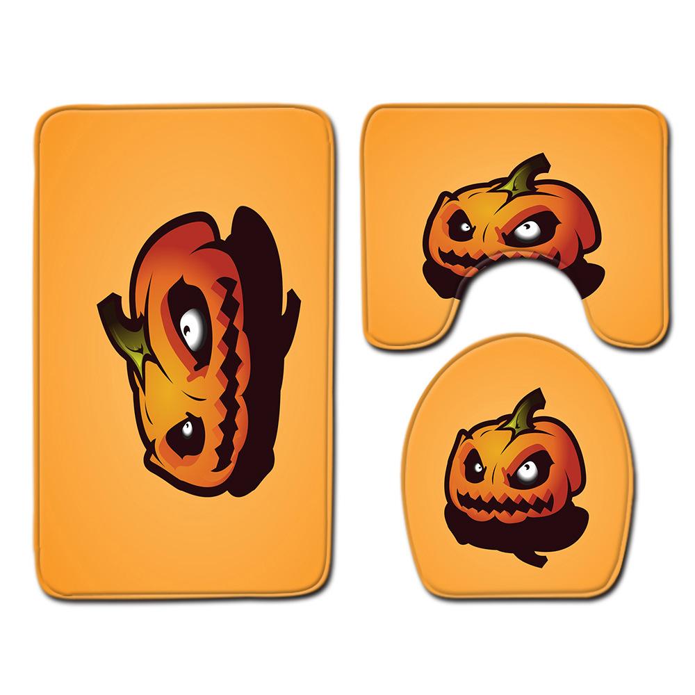 Halloween Shower Curtain Floor Mat Combination Four-Piece Set Bathroom Toilet Carpet Door Mat