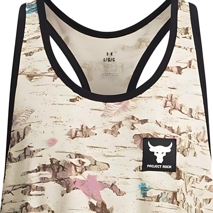 Under Armour Футболка без рукавов Project Rock с принтом по всей поверхности, мужская, цвет пыльно-розовый, серый 1383226-273