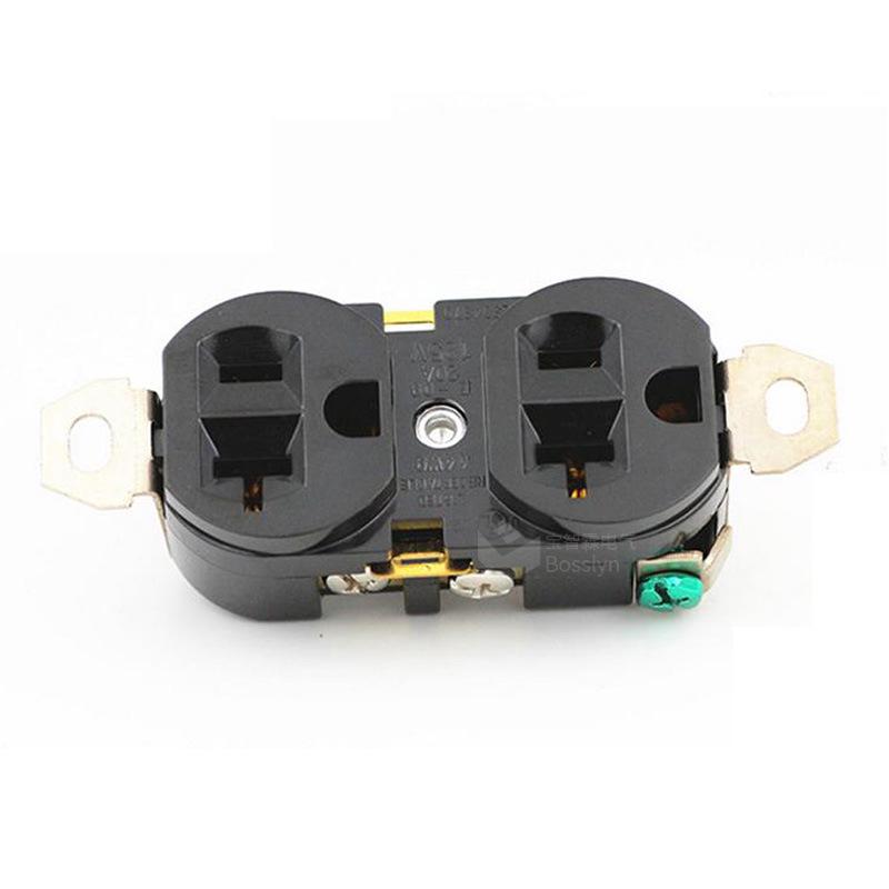 Black American Double Industrial Socket, NEMA 5-20R, for USA and Canada Construction Sites.