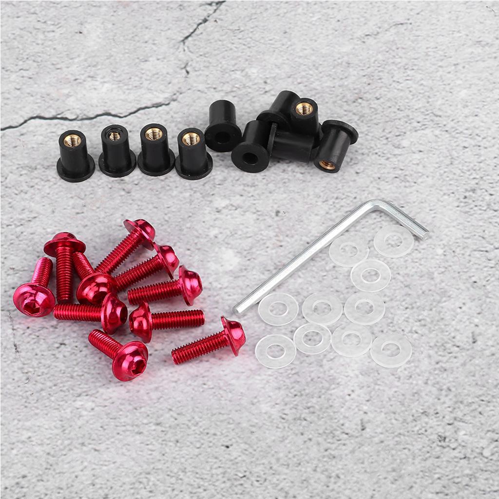 10pcs Motorcycle Windshield Bolts Nut Washers Universal Motorbike Fairing Mounting KitRed