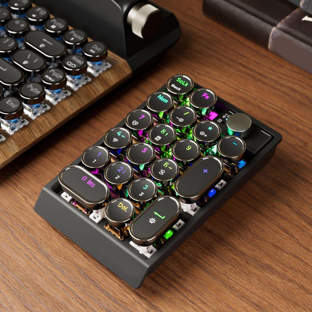 Уютная 19-клавишная беспроводная механическая клавиатура с RGB-подсветкой, Hot-Swap, 3 режима (BT/2.4G/USB-C), 1000 мАч, Ретро-циферблат для ноутбука