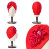 1PC Sunscreen Hijab Ethnic Flower Turban Retro Solid Color Fashion Elastic Headwraps Elegant Rhinestoned Bandana Cap