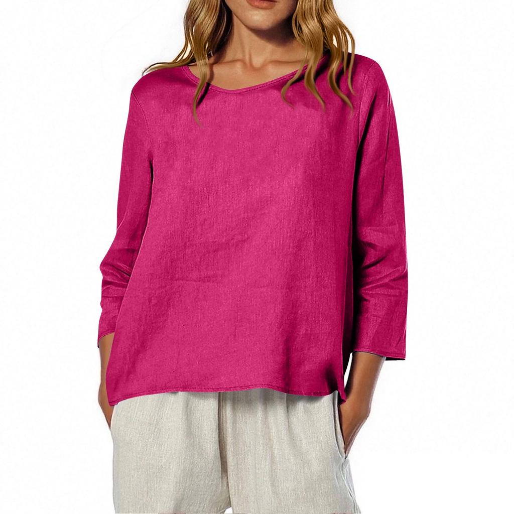 Women's O-Neck 3/4 Sleeve Solid Color Top T-shirt