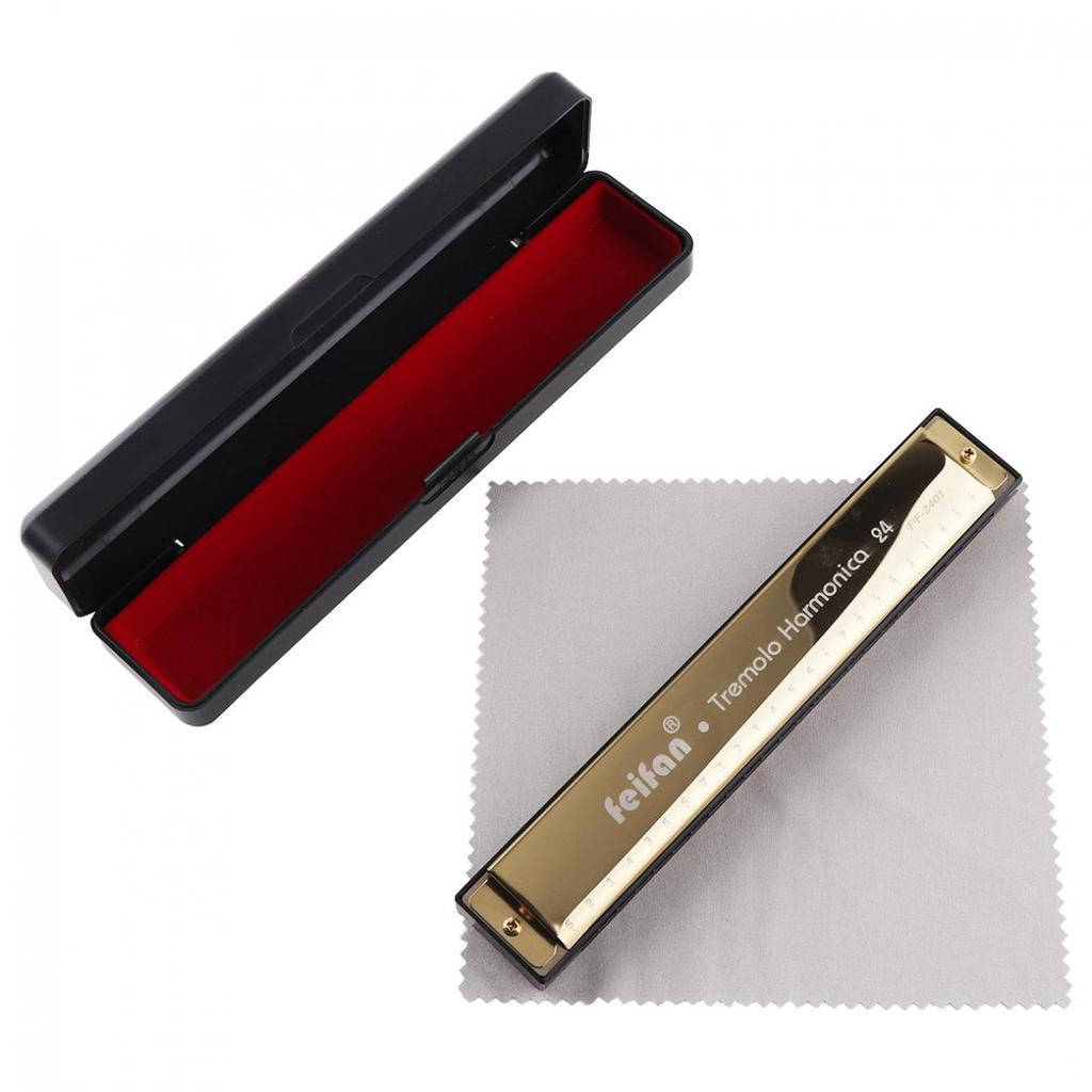 FEIFAN Gold 24 Holes 8K Titanium Harmonica Tremolo Tone Key C Harp Mouth Organ Musical Instruments