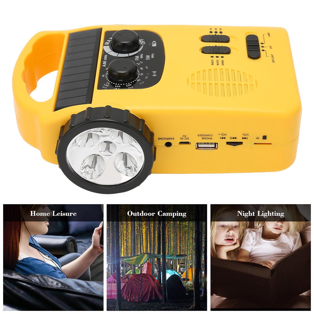 Hand Crank Solar Radio AM FM SW Emergency Radio with LED Flashlight Reading Light MP3 Player for Outdoor Camping