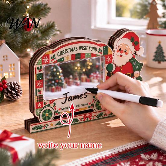 Desktop Decoration for Holidays Christmas Wooden Money Box, Small Coin Cash Holder with 2D Unique Gift Kids Santa/Snowman/Penguin/Elk Pattern,