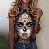 Women's T-shirt for Girls Summer Short Sleeve Casual  Horror Undead Skull Pattern  T-shirts