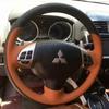 Для Mitsubishi Outlander Lancer X 10 2007-2015 ASX 2010-2013 Черно-коричневая кожаная накидка на руль автомобиля, сшитая вручную