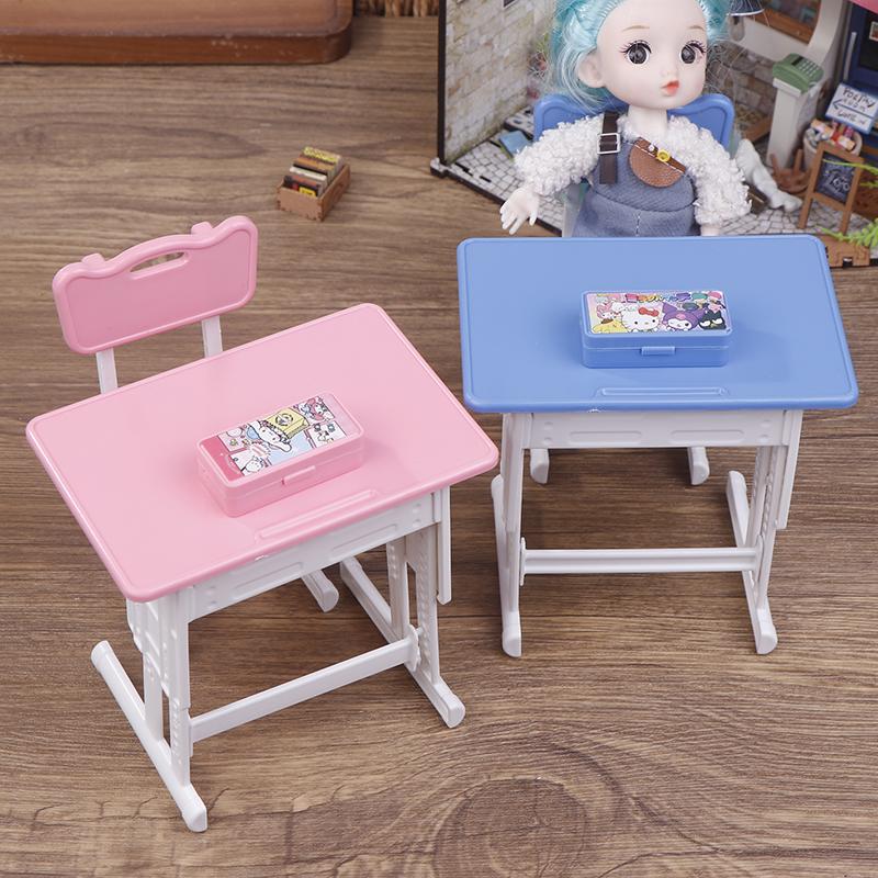 1 комплект миниатюрный кукольный домик школьная парта стул + пенал ролевые игры канцелярская модель для кукольных аксессуаров игрушка