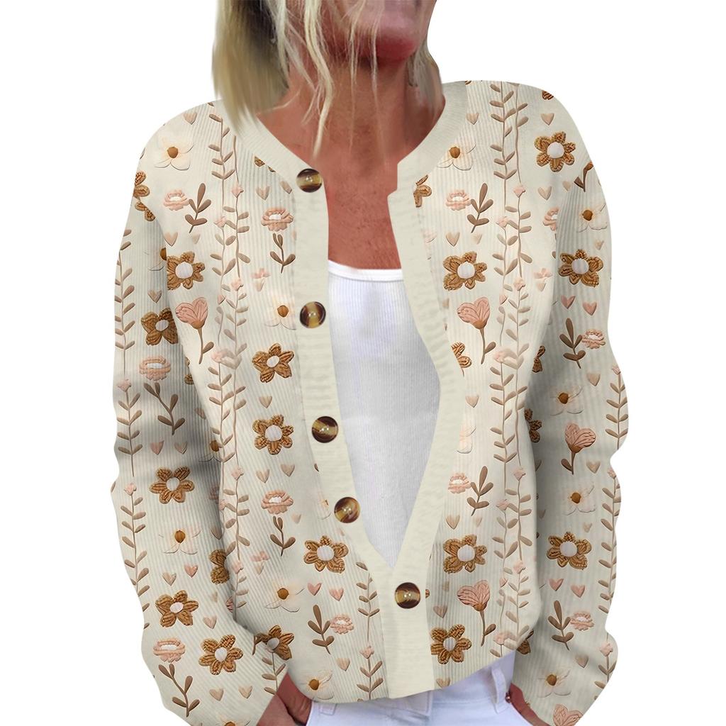 Women's Fashion Long Sleeve Christmas Snowman Snowflake Print Jacket Cardigan