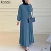 Women Casual Round Neck Loose Long Sleeve Kaftan Dress