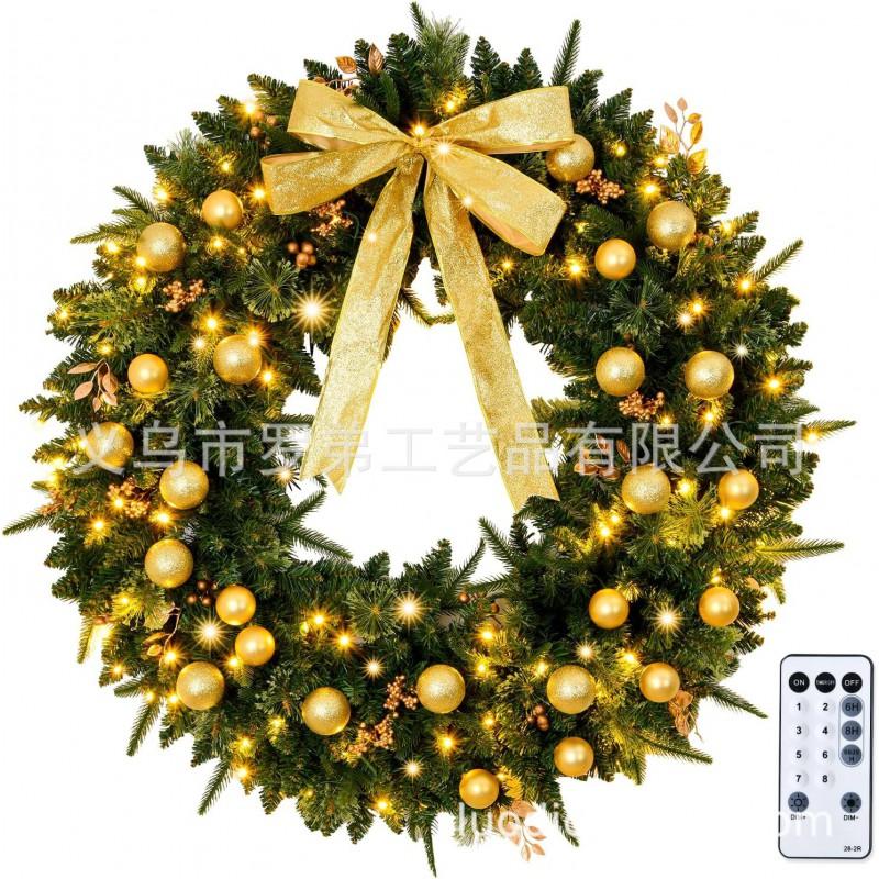 Christmas Decorations Set: LED String Lights Red Poinsettia Flowers Wreath Door Hanging Home Festive Interior