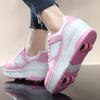 Four Wheel Roller Shoes Boys Girls Walking Shoes Casual Outdoor Sports Slide and Shrink School Students Pulleys Shoes Sneakers