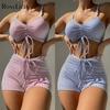 New Striped Lace Up Female Swimsuit High Waist Bikini Women Swimwear Two-pieces Bikini Set Shorts Bather Bathing Suit Swim