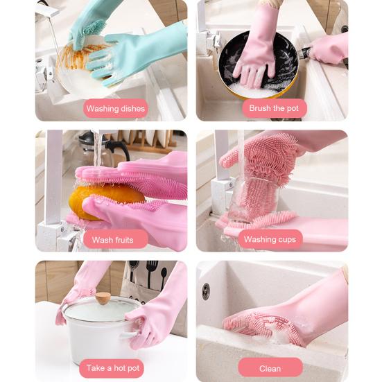 Yousheng 1 пара чистящих перчаток, противоожоговые многоразовые силиконовые перчатки для мытья посуды с тонкой щетиной для домашней кухни