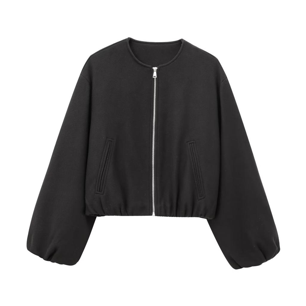 Oversized Soft Bomber Jacket for Women, Long Sleeve Coat, Front Zipper, Female Outerwear, Chic Tops, Fashion