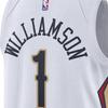 Nike Баскетбольная майка НБА с V-образным вырезом и принтом логотипа Пеликанс Зайон Уильямсон Нет. 1 топ унисекс Fan Edition, ограниченная серия 22–23 сезона, белые DN2086-100