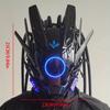 New Tubular Braid Black Cyberpunk Mask Round Light Wing LED Light-emitting Mask Cosplay Sci-fi Gear Party Music Festival