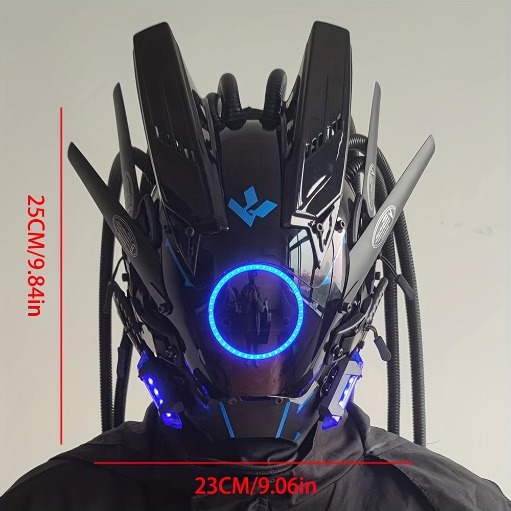 New Tubular Braid Black Cyberpunk Mask Round Light Wing LED Light-emitting Mask Cosplay Sci-fi Gear Party Music Festival