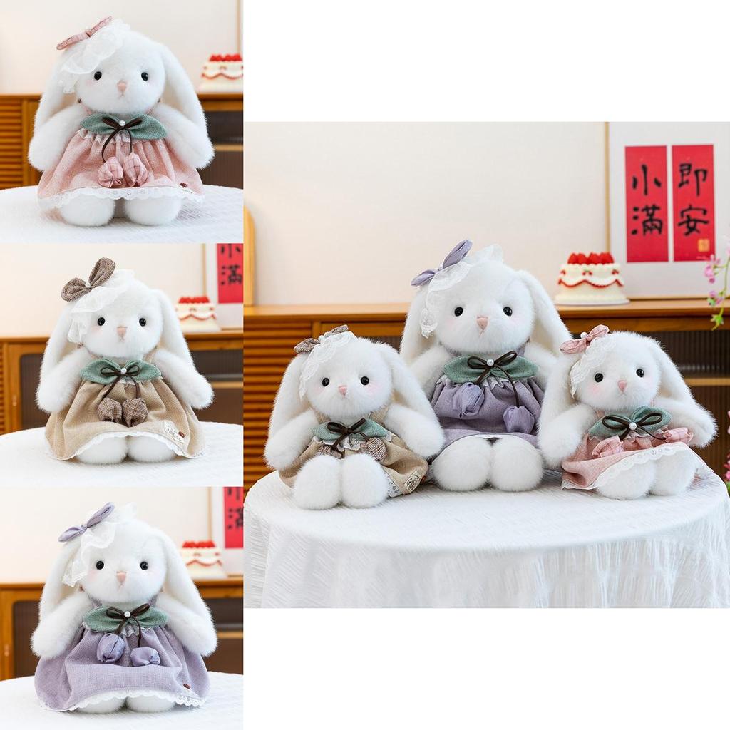 Plush Rabbit Toy With Dress And Bow Decoration For Girls And Kids Snuggle Pillow