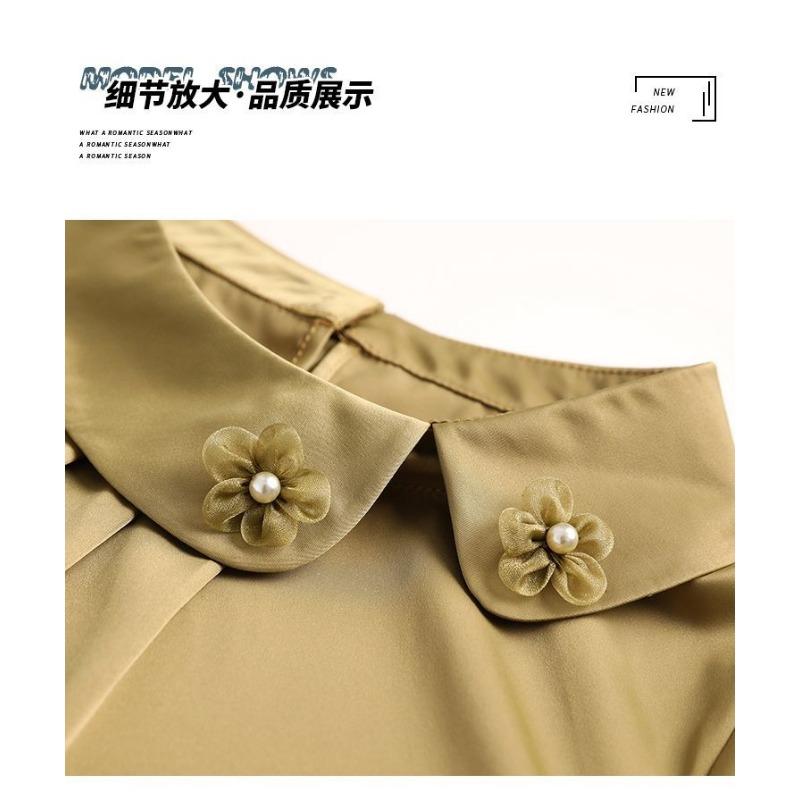 Благородная женская новая осенняя рубашка-пуловер с воротником поло, модная однотонная с длинным рукавом, атласный топ