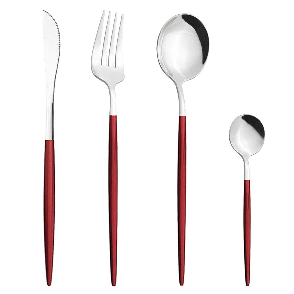 4Pcs Western Colorful Dinnerware Set Stainless Steel Cutlery Dinner Set Knife Fork Coffee Spoon Silverware Kitchen Tableware Set